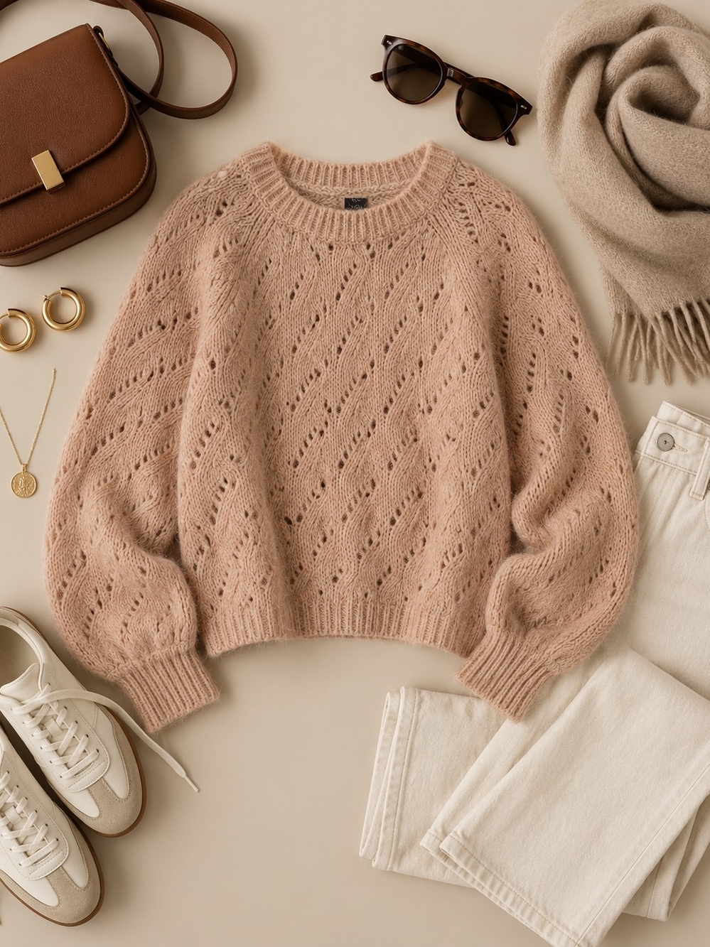 Soft Blush Pointelle Crewneck Sweater - Women
